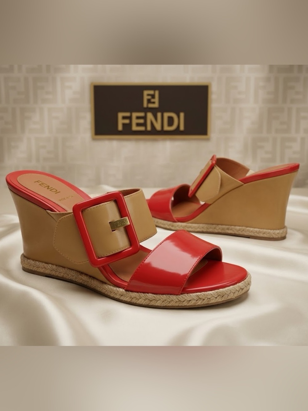 FENDI Color Block Wedge Sandals